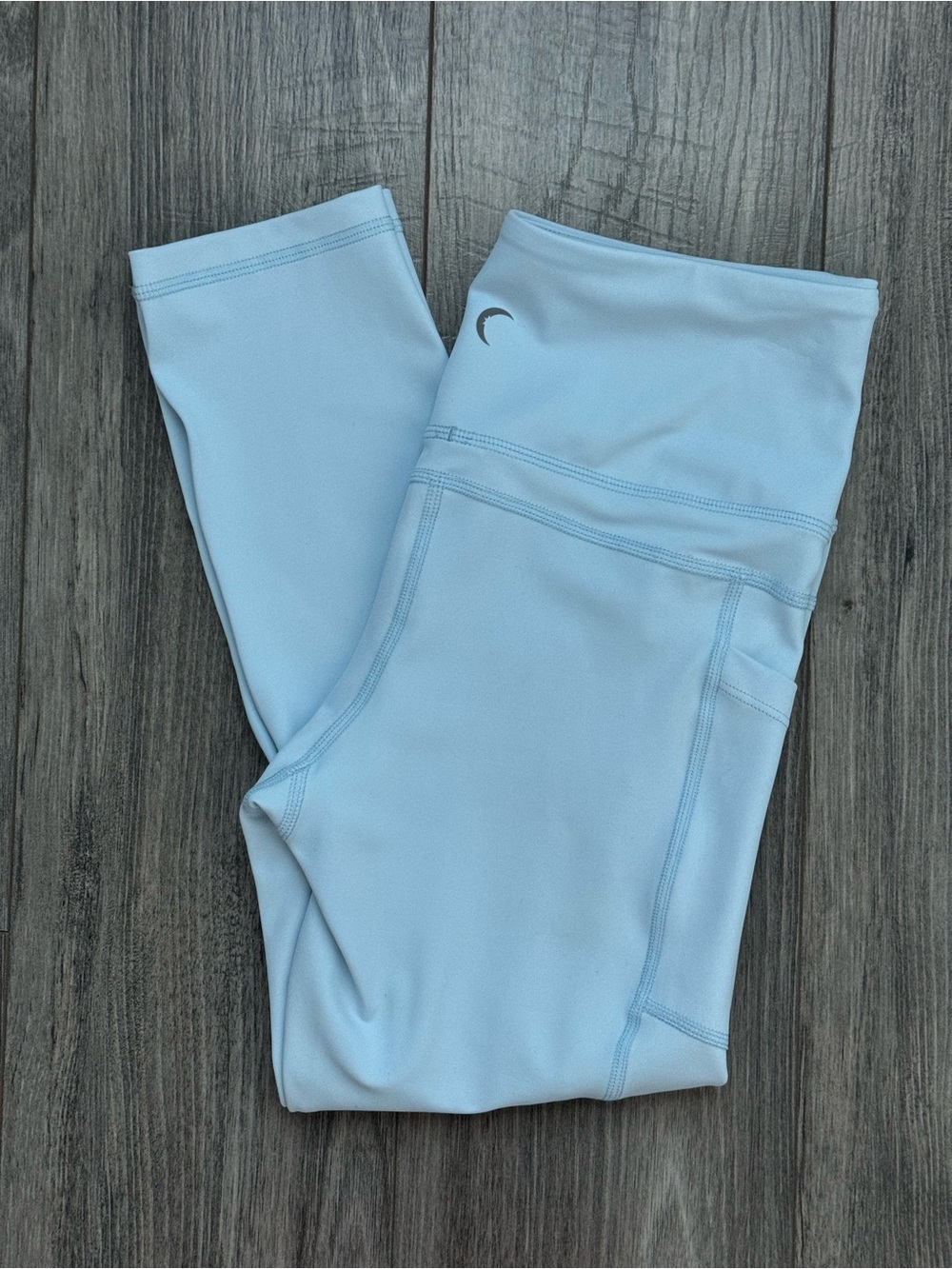 ZYIA Active Light n Tight Capri Leggings Size 4 Baby Blue High Rise Pockets LNT